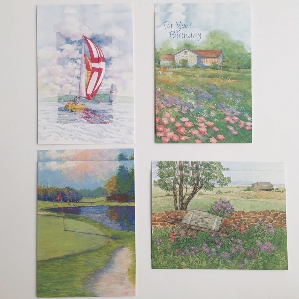 Vintage Current Birthday Cards Bundle/Lot 8 Scenic View Design Printed in USA